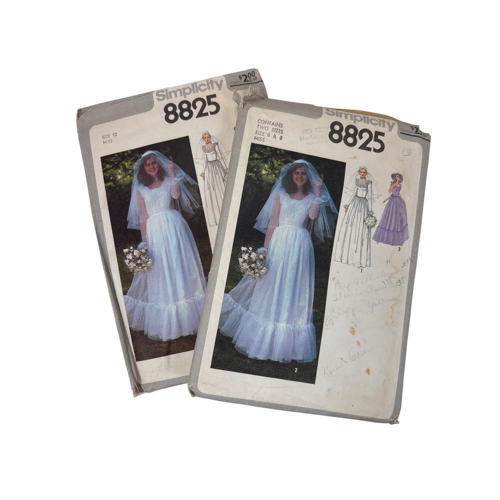 Simplicity 8825 Vintage Sewing Pattern Lot Bridal Bridesmaid Dress Size 6 8 12
